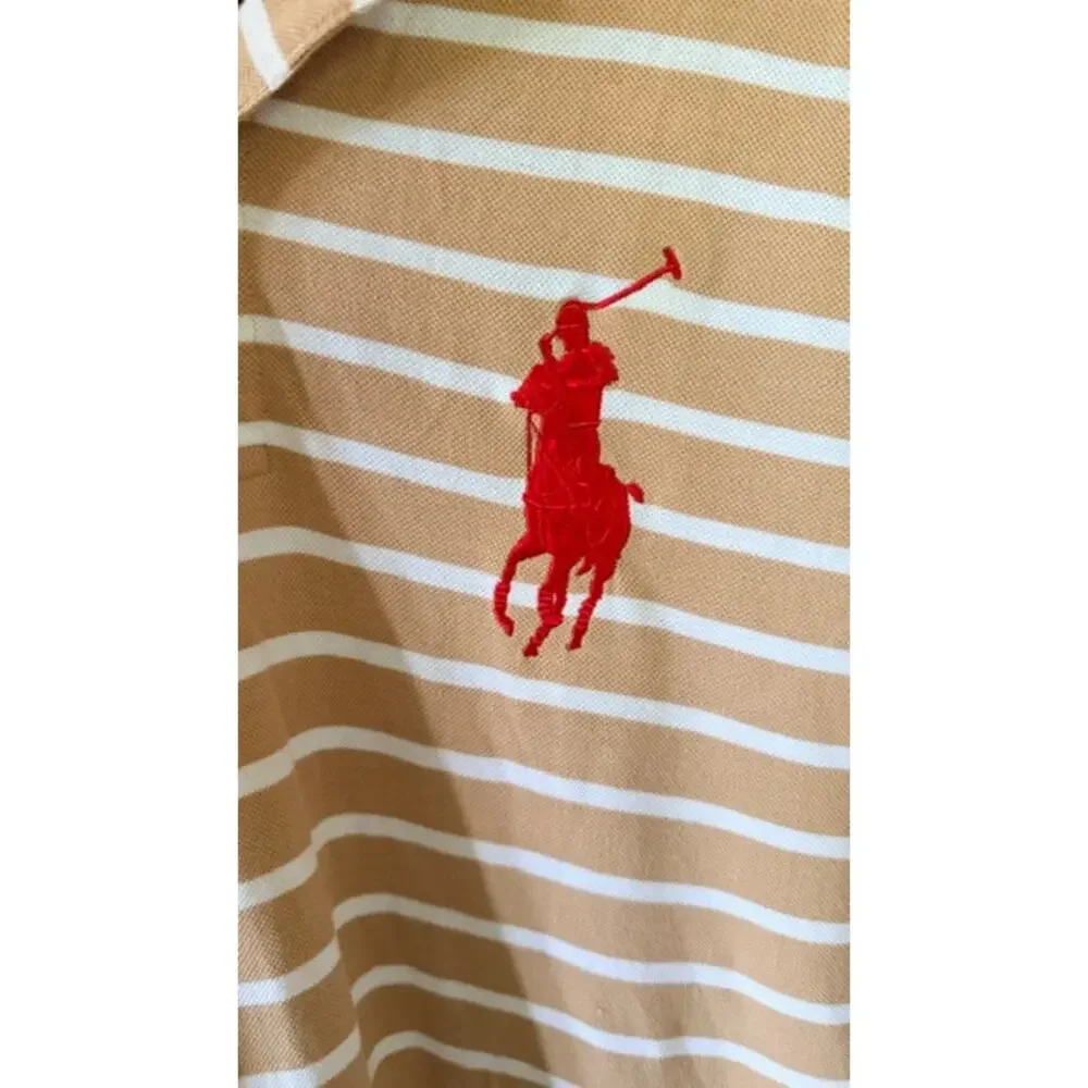 Polo Ralph Lauren Men’s 5X Tan White Stripe Big Pony Polo Shirt NWT Flawed